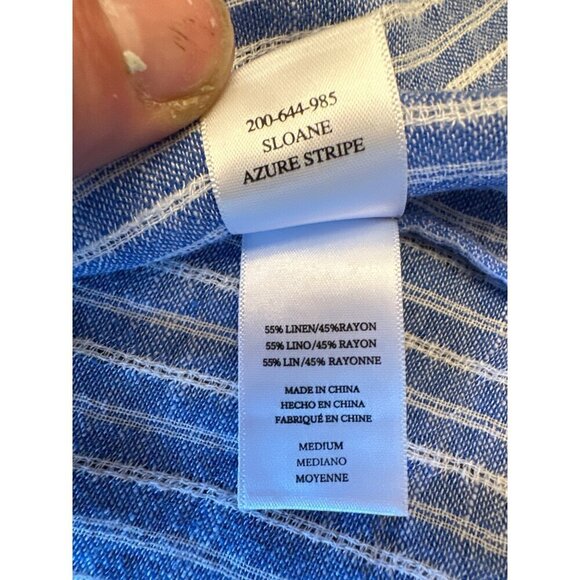 Rails Blue White Striped Linen Blend Long Sleeve Waist Tie Shirt Size Medium - Picture 6 of 7